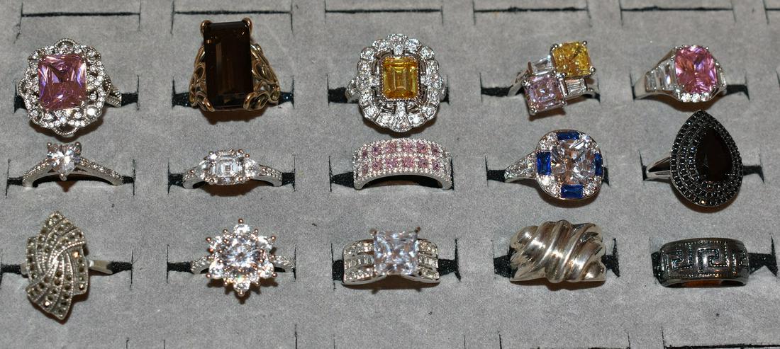 BAG LOT ASSORTED STERLING RINGS W/VARIOUS STONES (1 of 6)