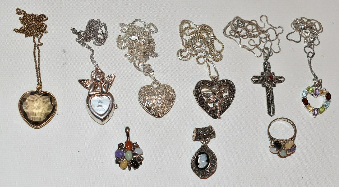 LOT ASST. STERLING NECKLACES W/PENDANTS, 20TH. C (1 of 10)