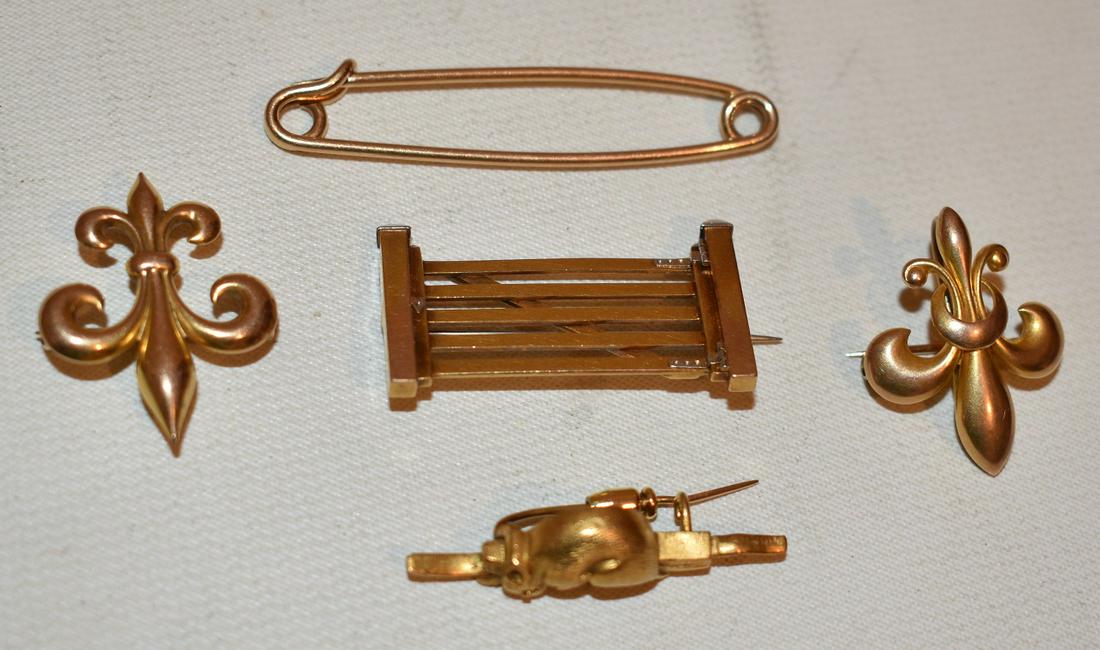 LOT (5) ART DECO 14KT YELLOW GOLD BROOCHES/PINS (1 of 10)