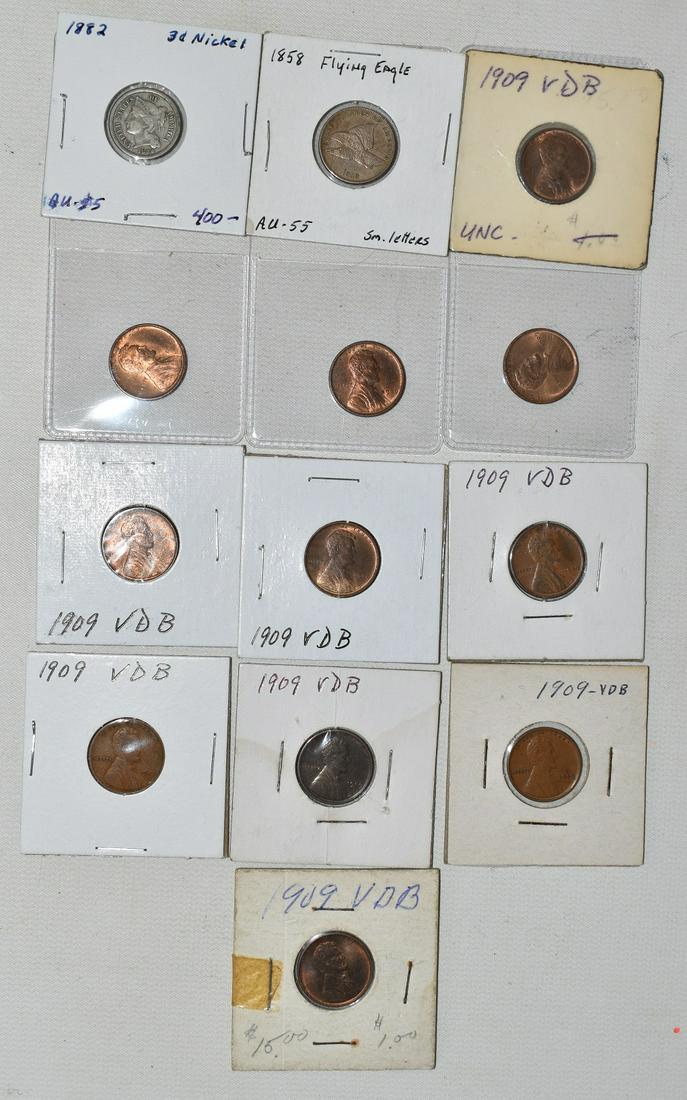 13 COINS INCL. 1882 3 CENT NICKEL, 1858 FLYING EAGLE (1 of 20)