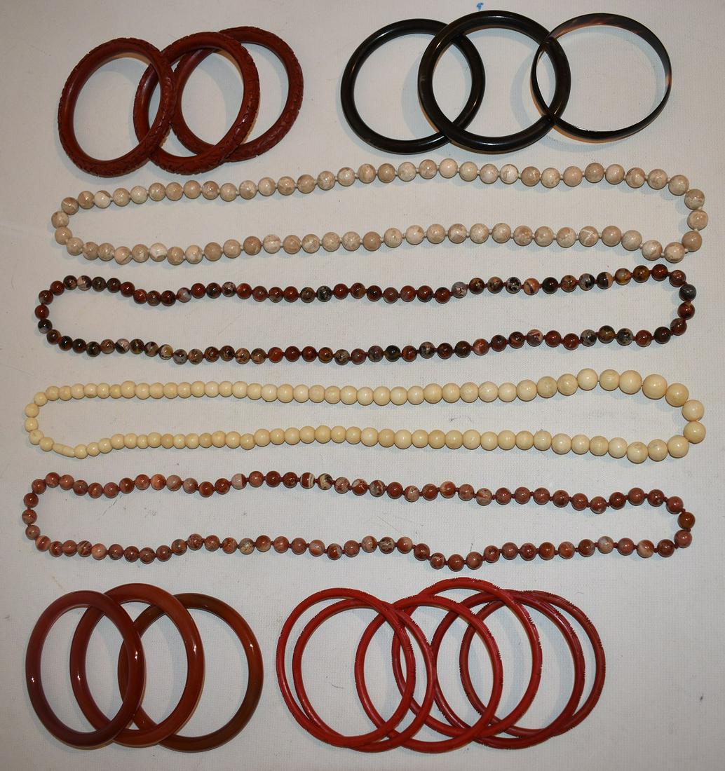 LOT (19) INCL.4 DECO HARD STONE NECKLACES/15 BANGLES (1 of 10)