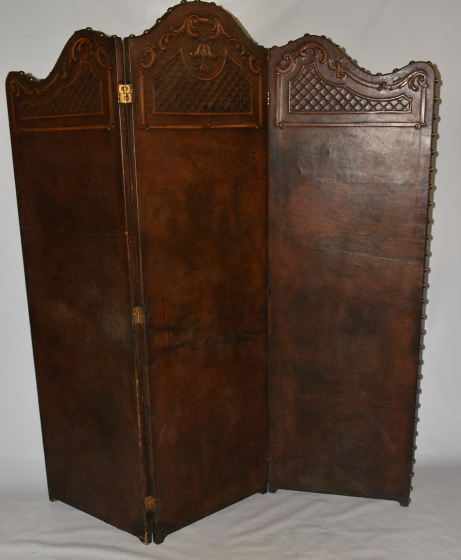ARTS & CRAFTS STAMPED LEATHER 3-FOLD DRESSING SCREEN (1 of 8)