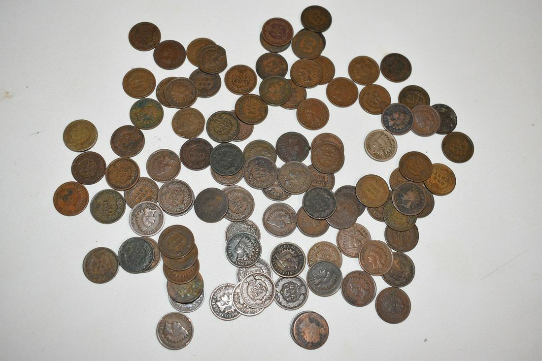 LOT (100) INDIAN HEAD PENNIES, VARIOUS DATES (1 of 6)