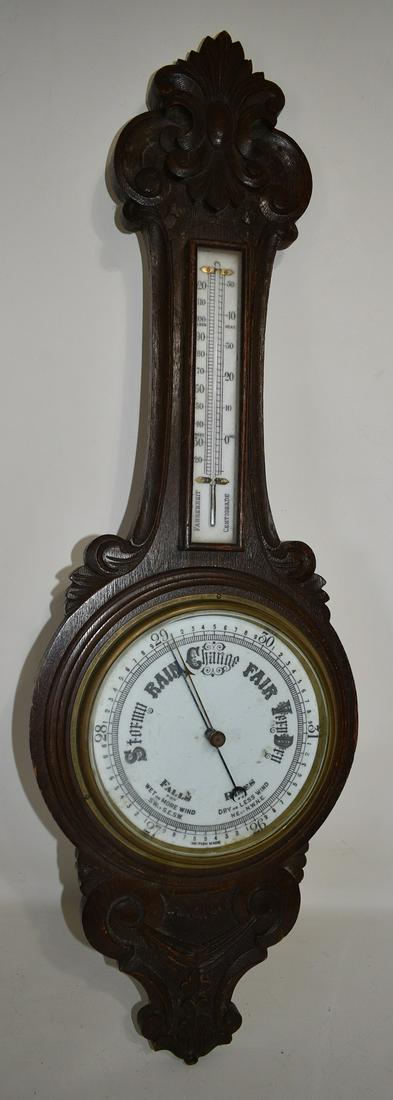 VICTORIAN CARVED OAK BAROMETER, 19TH C., H. 35" (1 of 7)