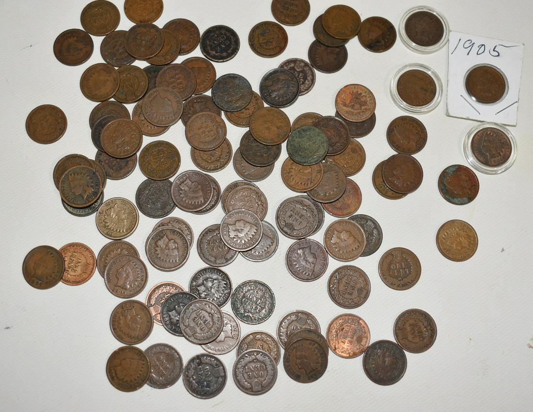 LOT (100) INDIAN HEAD PENNIES, VARIOUS DATES (1 of 6)