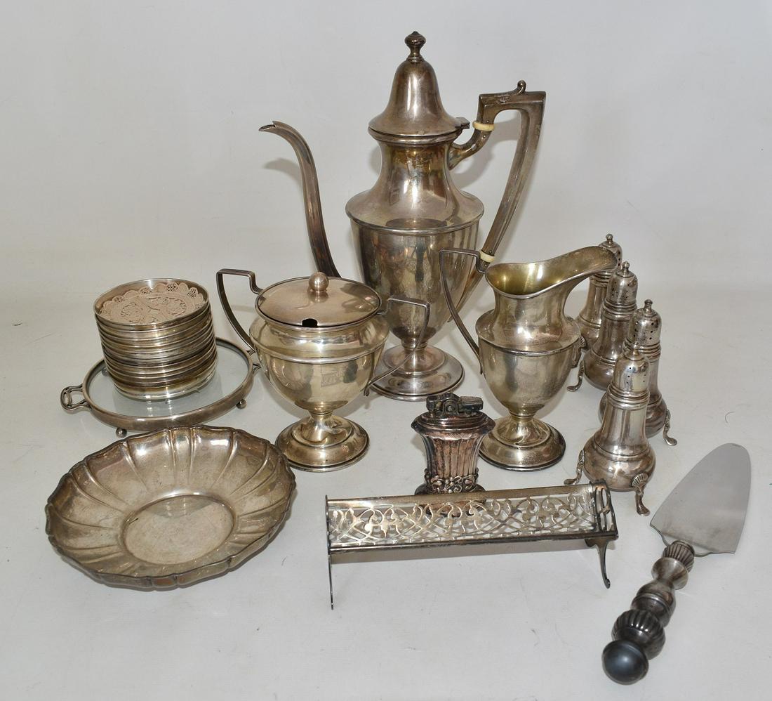 LOT ASSORT. STERLING INCL. COFFEE POT, SALT & PEPPER (1 of 13)