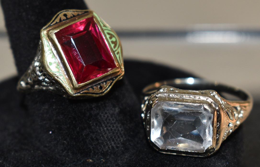 LOT (2) ART DECO 14 KT. WHITE GOLD/RUBY/TOPAZ RINGS (1 of 7)