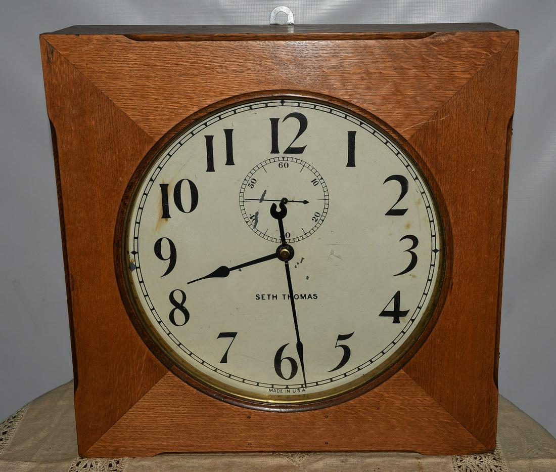 SETH THOMAS OAK OFFICE CLOCK, C. 1910 (1 of 6)