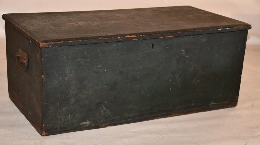 COUNTRY PINE PAINTED (GREEN) BLANKET BOX, 19TH C. (1 of 7)
