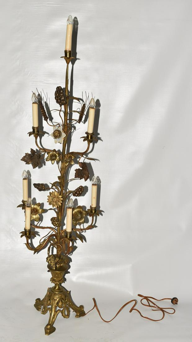 FRENCH GILT BRASS FLORAL & FRUIT TABLE LAMP (1 of 7)