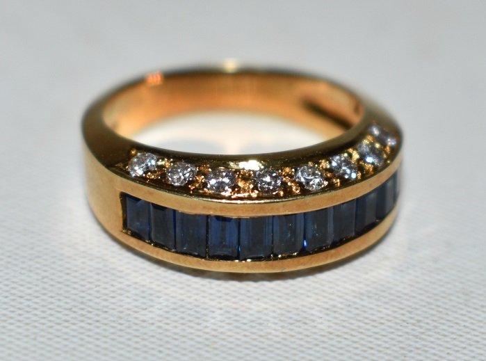 FINE ART DECO 18 KT. YELLOW GOLD SAPPHIRE/DIAMOND RING (1 of 12)
