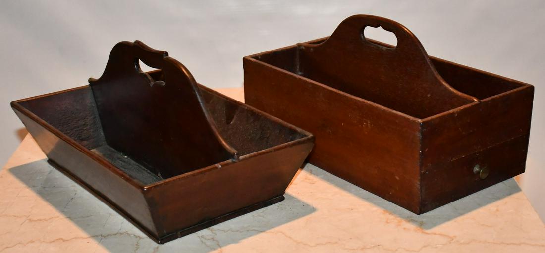 (2) EARLY CARVED WALNUT CUTLERY BOXES, 19TH C. (1 of 6)