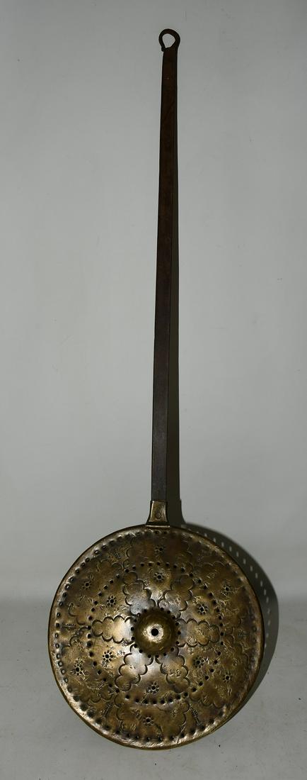 EARLY BRASS/IRON BED WARMER, 19/20TH C. (1 of 6)