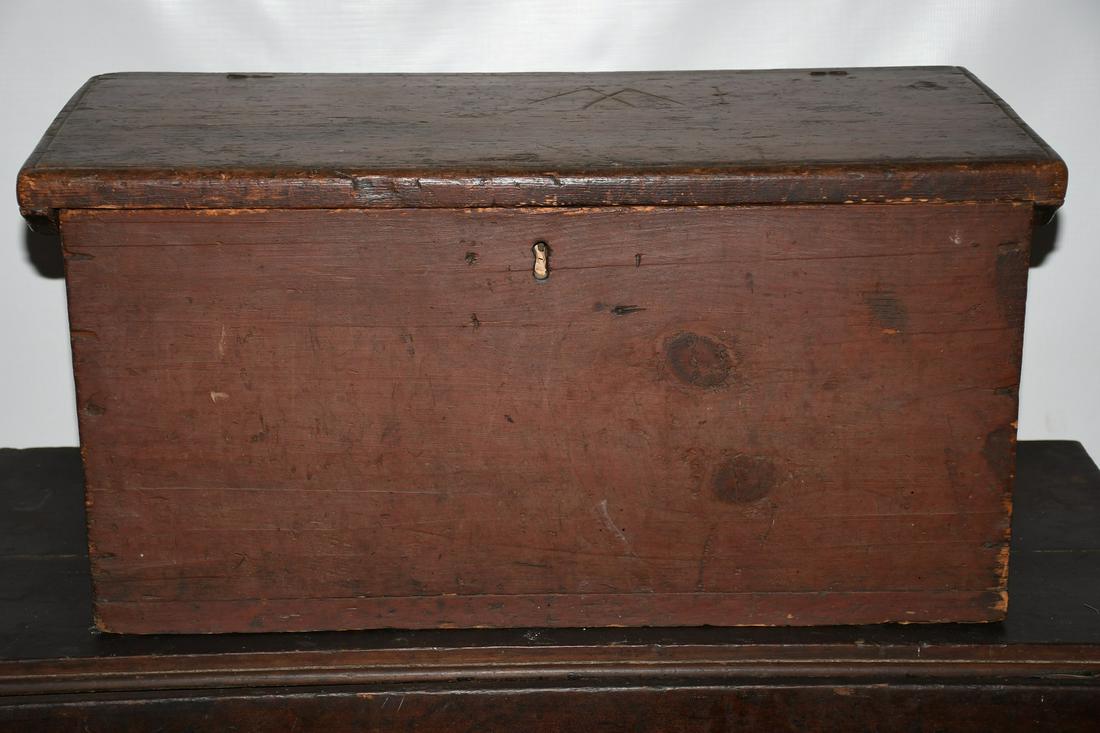 COUNTRY PAINTED (RED WASH) PINE DOCUMENT BOX, 19TH C. (1 of 9)