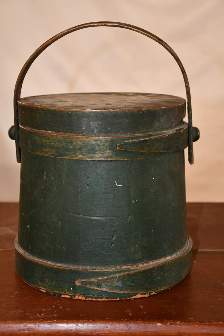 COUNTRY PAINTED (GREEN) FIRKIN, 19TH C. (1 of 6)