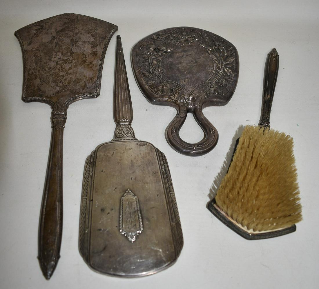 LOT (4) ASSORTED VICTORIAN/DECO STERLING DRESSER SETS (1 of 12)