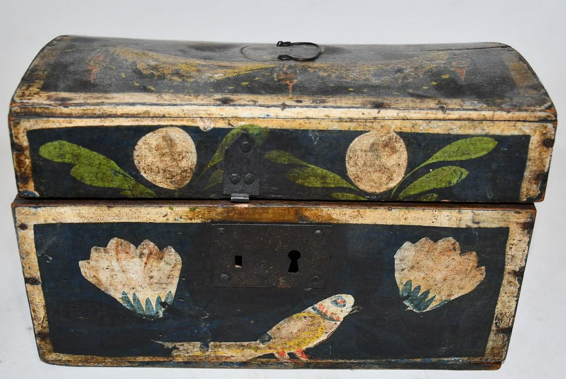 EARLY PAINTED PINE DOCUMENT BOX, 19TH C. (1 of 9)