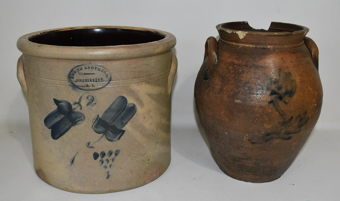 LOT (2) SALT GLAZED STONEWARE CROCKS INCL. 2 GAL. BROWN (1 of 17)