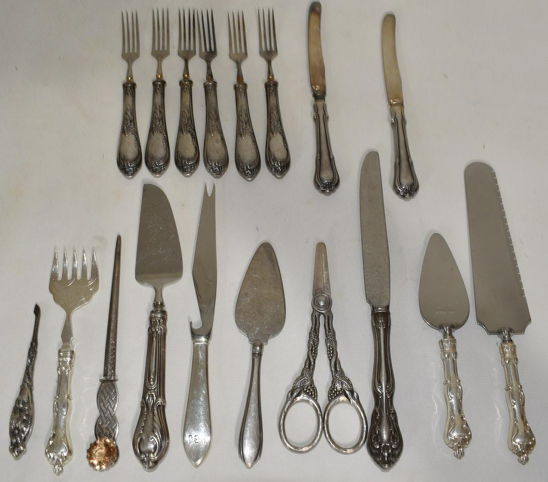 LARGE LOT ASSORTED STERLING HANDLED FLATWARE, 19TH C. (1 of 9)