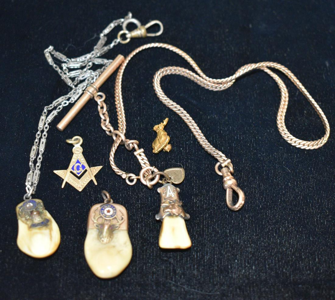 LOT (5) FRATERNAL ORDER POCKET WATCH CHAINS/FOBS (1 of 15)