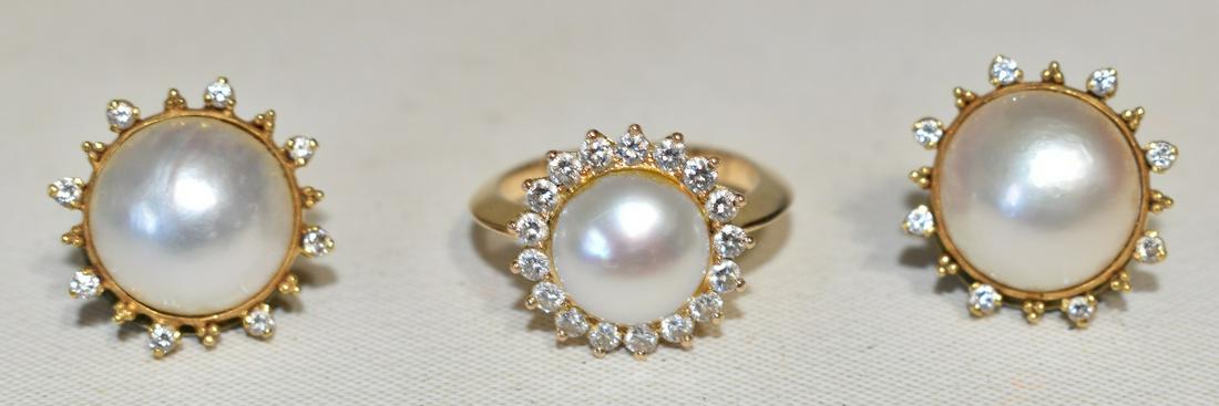 2 FINE INDIAN 22 KT YW. GOLD DIAM./PEARL RING/EARRINGS (1 of 15)