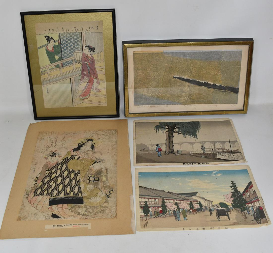 LOT (5) JAPANESE WOODBLOCK PRINTS INCL. KIKUGAWA EIZAN (1 of 8)