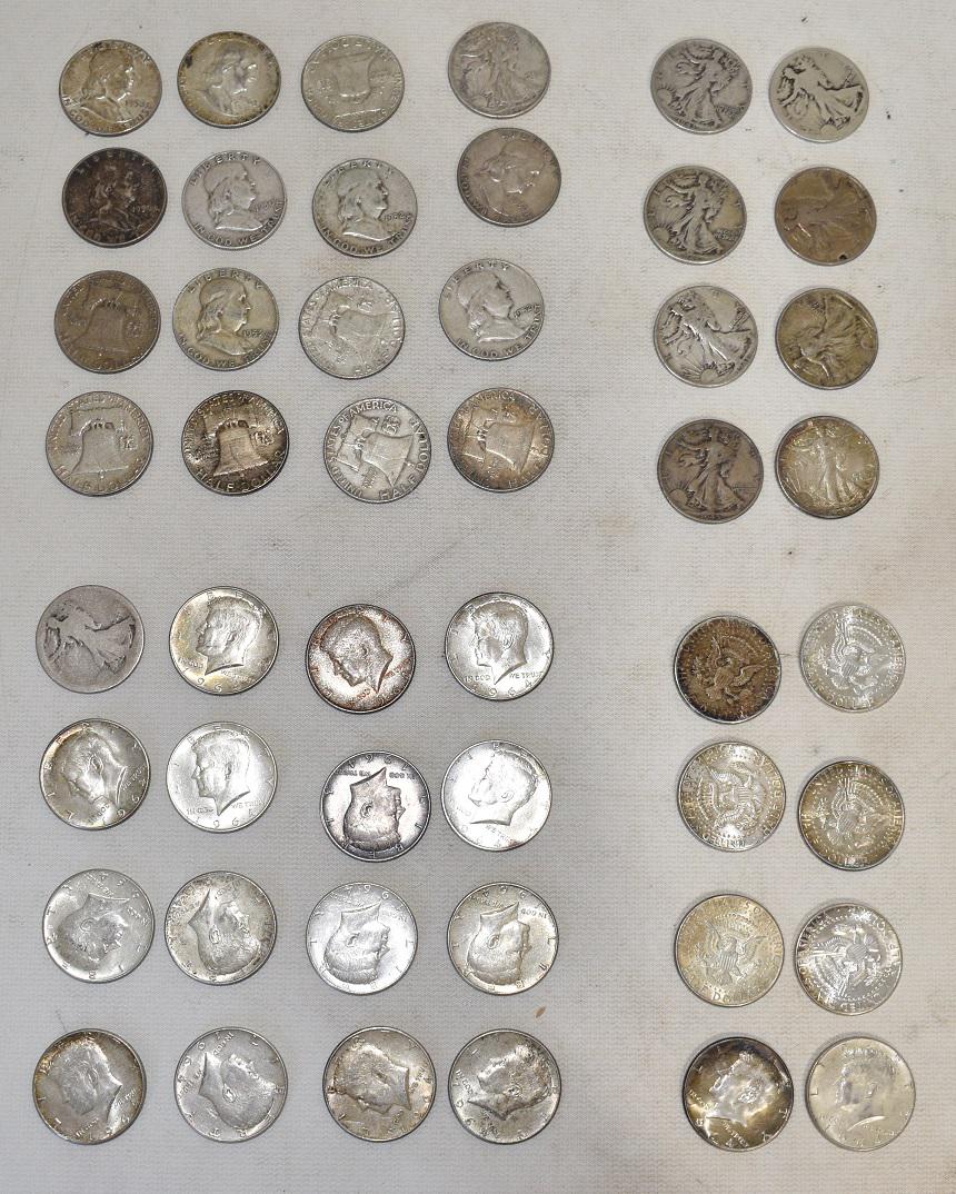 LOT ASSORTED FRANKLIN/KENNEDY SILVER HALF DOLLARS (1 of 12)