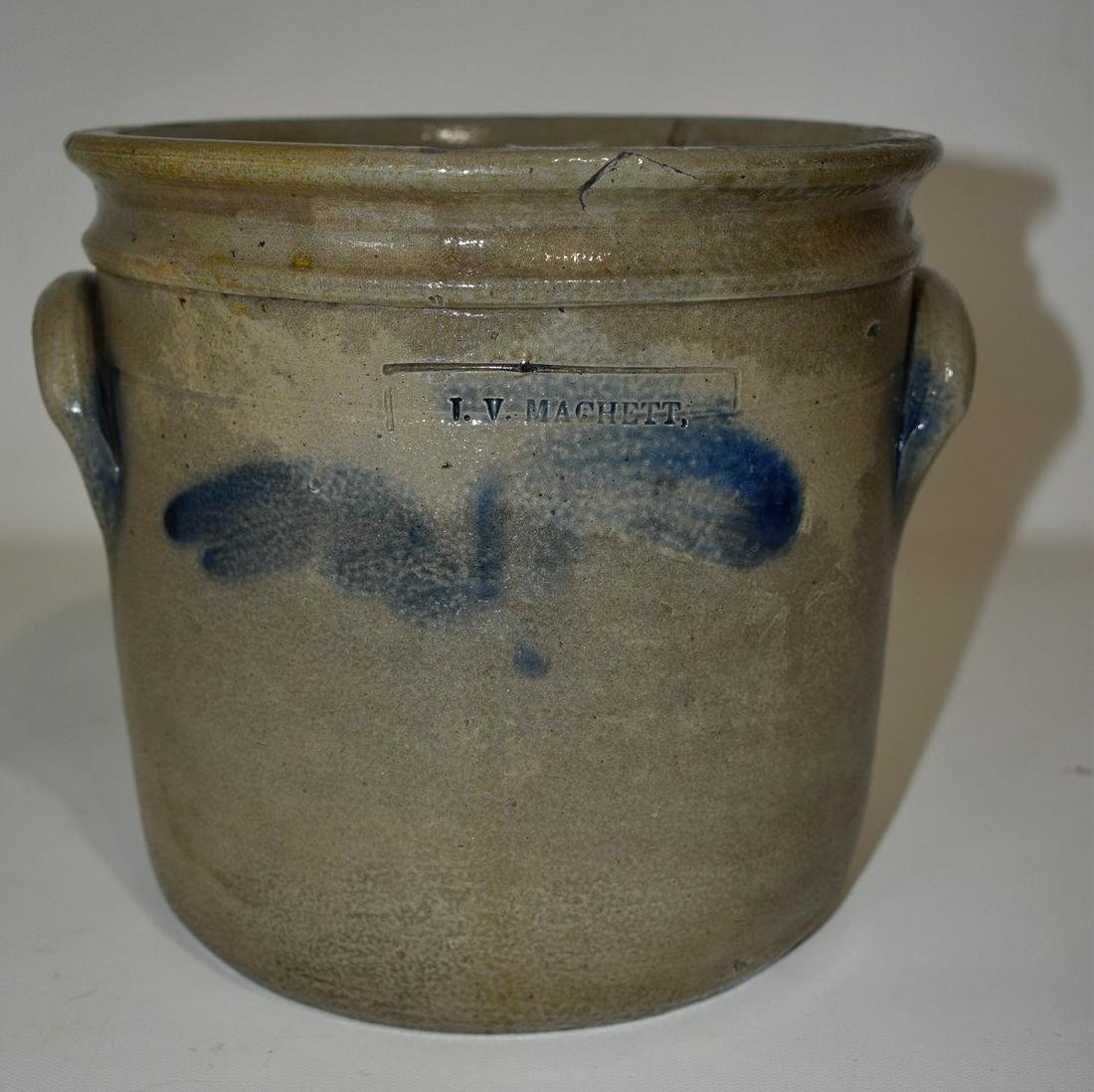 RARE I.V. MACHETT 1 GALLON SALT GLAZED STONEWARE CROCK (1 of 7)