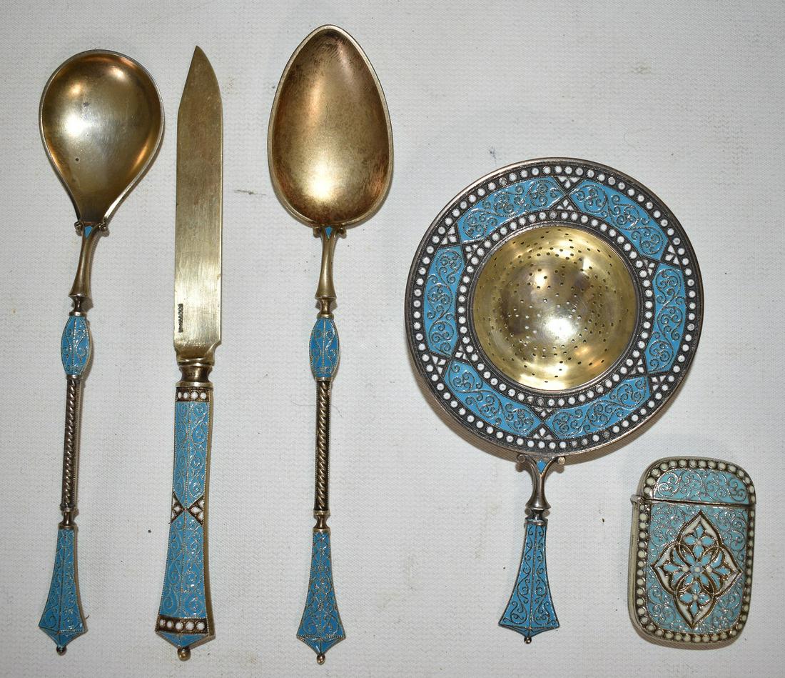 LOT (5) DAVID ANDERSEN ENAMELED TEA STRAINER, TEASPOONS (1 of 16)