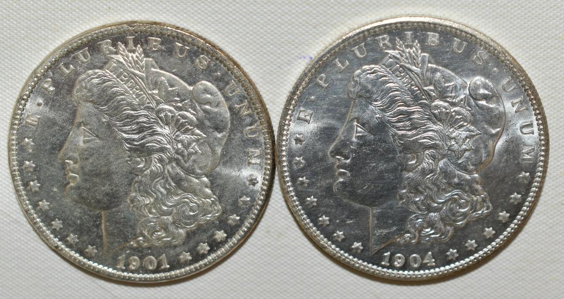 LOT (2) 1901-O, 1904-O MORGAN SILVER DOLLAR UNC. (1 of 18)