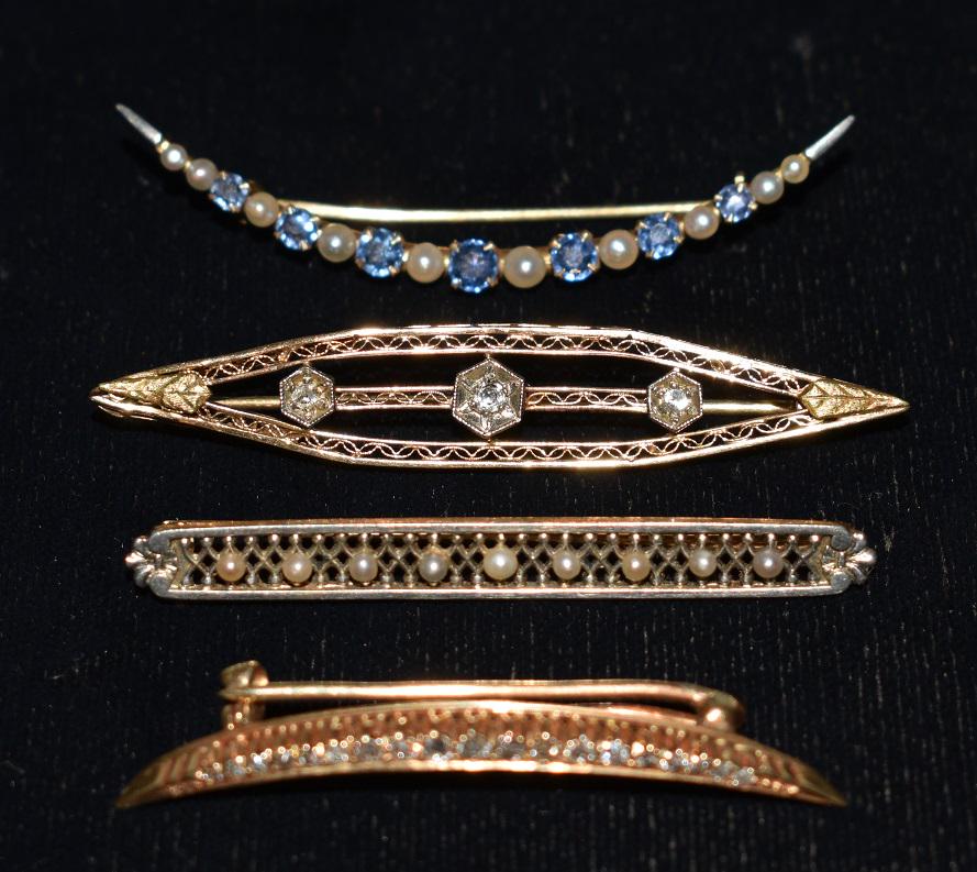 LOT (4) ASSORTED DECO 14 KT YELLOW GOLD, DIAMOND (1 of 11)