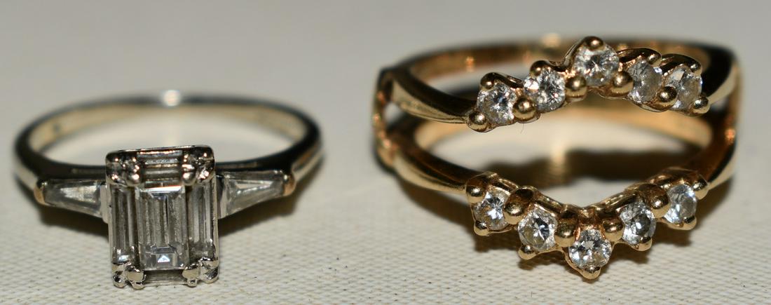(2) ART DECO 14 KT YELLOW/WHITE GOLD/ DIAMOND  RINGS C.1960 (1 of 16)