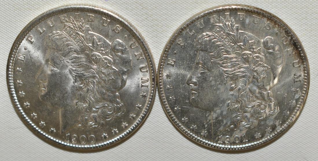 LOT (2) 1900-P, 1901-O MORGAN SILVER DOLLAR UNC. (1 of 15)