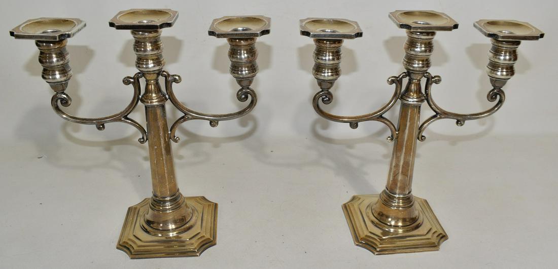 PAIR CLASSICAL STERLING SILVER CANDELABRA, W. 63.4 OZ: PAIR CLASSICAL STERLING SILVER CANDELABRA, 20TH C. H. 10 1/4", W. 63.4 OZ.