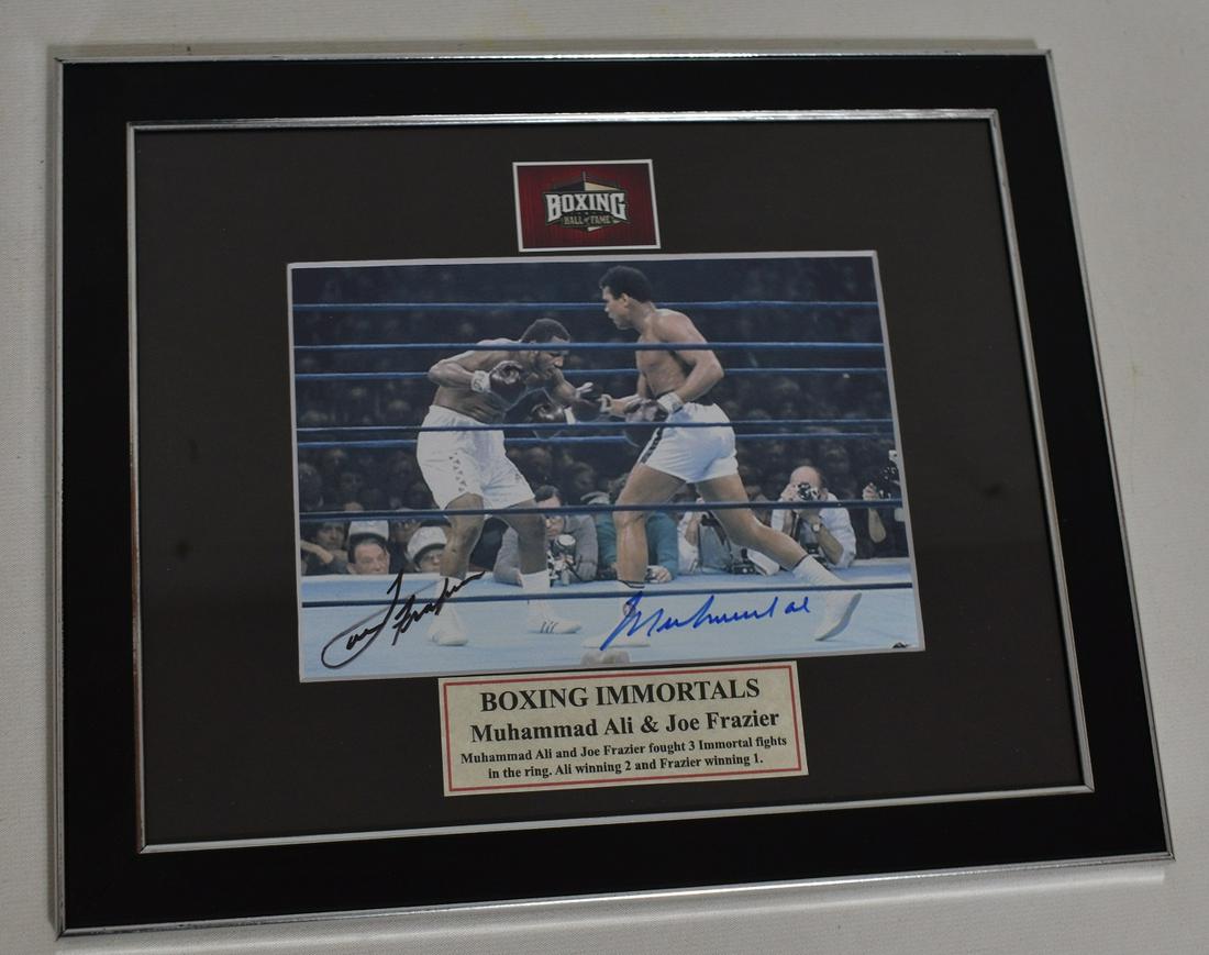 MUHAMMAD ALI & JOE FRAZIER SIGNED PHOTO W/ COA: MUHAMMAD ALI & JOE FRAZIER SIGNED PHOTO W/ COA, FRAMED 8" X 10"