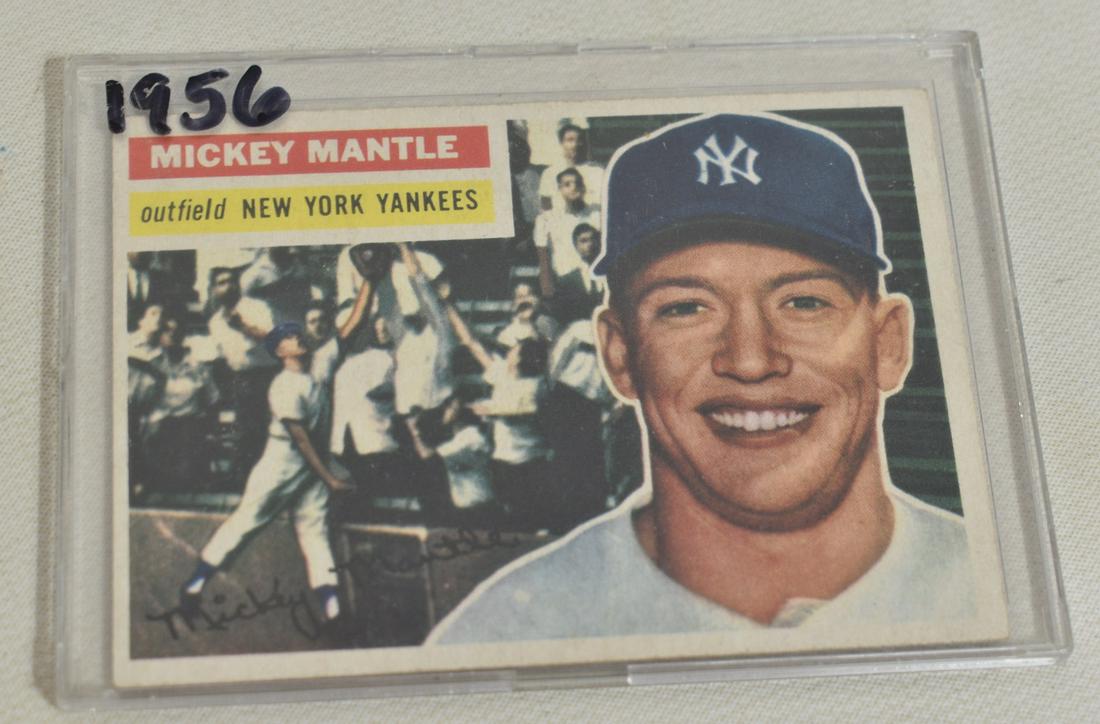 1956 MICKEY MANTLE BASEBALL CARD, EX-NEAR MINT 7+: 1956 MICKEY MANTLE BASEBALL CARD, EX-NEAR MINT 7+