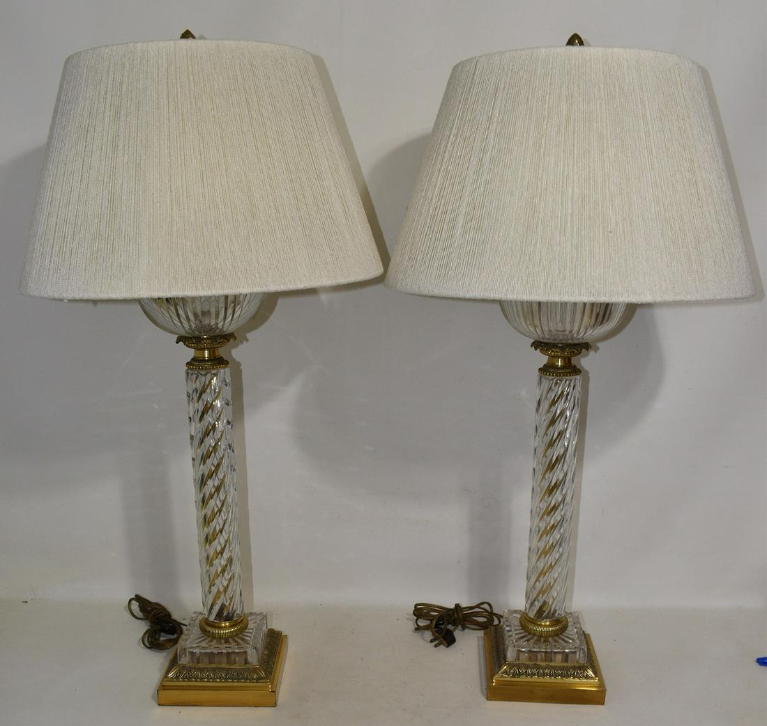 PAIR BACCARAT CLASSICAL GLASS TABLE LAMPS, C. 1960: PAIR BACCARAT CLASSICAL GLASS TABLE LAMPS, C. 1960, H. 35", UNSIGNED