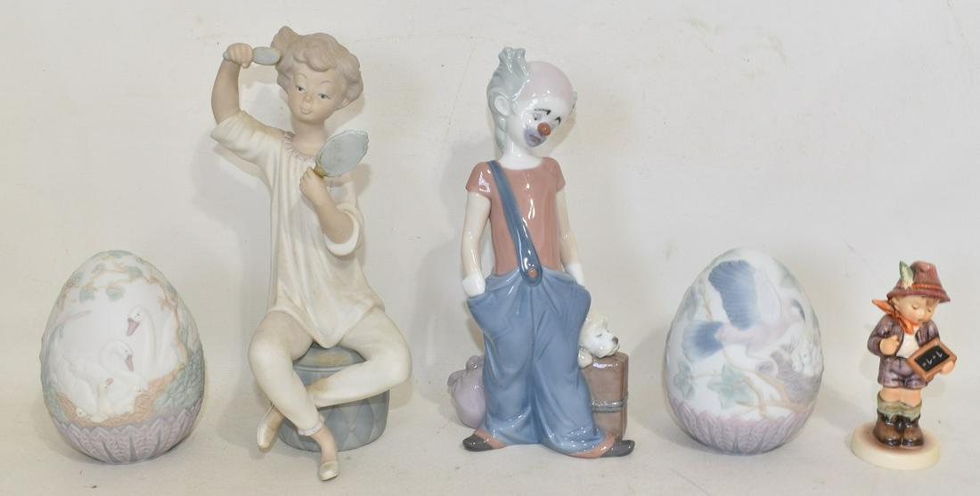 (5) INCL. LLADRO DESTINATION BIG TOP/GIRL BRUSHING HAIR: (5) INCLUDING LLADRO DESTINATION BIG TOP #6245, H. 8" W/ ORIG. BOX/GIRL BRUSHING HAIR #1081M, H. 8" /1993 LIMITED EDITION EGG #16083, H. 4" W/ORIG. BOX/ 1994 LIMITED EDITION EGG #17532. H. 4" W/ ORIG.