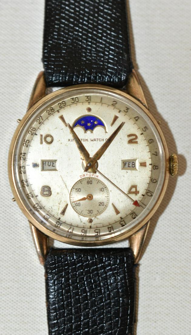 RARE KINGSTON WATCH CO., MOON PHASE, DAY, DATE & MONTH: RARE KINGSTON WATCH CO., MOON PHASE, DAY, DATE & MONTH "DATOFIX" WRISTWATCH, C. 1950/59, DIA. 33.21 MM