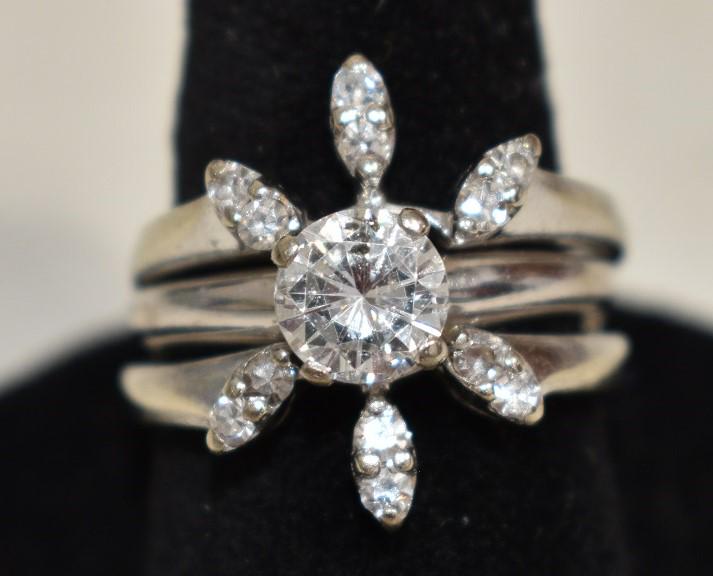 ART DECO 14KT WH. GOLD/DIAMOND ENGAGEMENT RING: ART DECO 14KT WHITE GOLD/DIAMOND ENGAGEMENT RING W/ APPROX. .80 CT CENTER STONE (2 PART), W. 3.5 DWT, SIZE 4.5