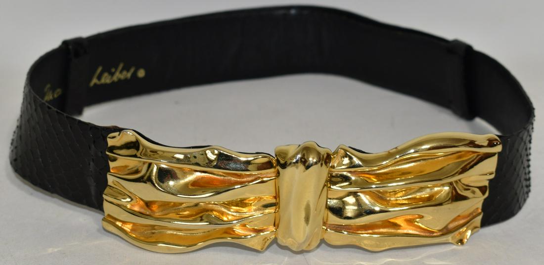 JUDITH LEIBER GILT BRASS/LIZARD SKIN LADIES BELT C 1970: JUDITH LEIBER GILT BRASS/LIZARD SKIN LADIES BELT, C. 1970