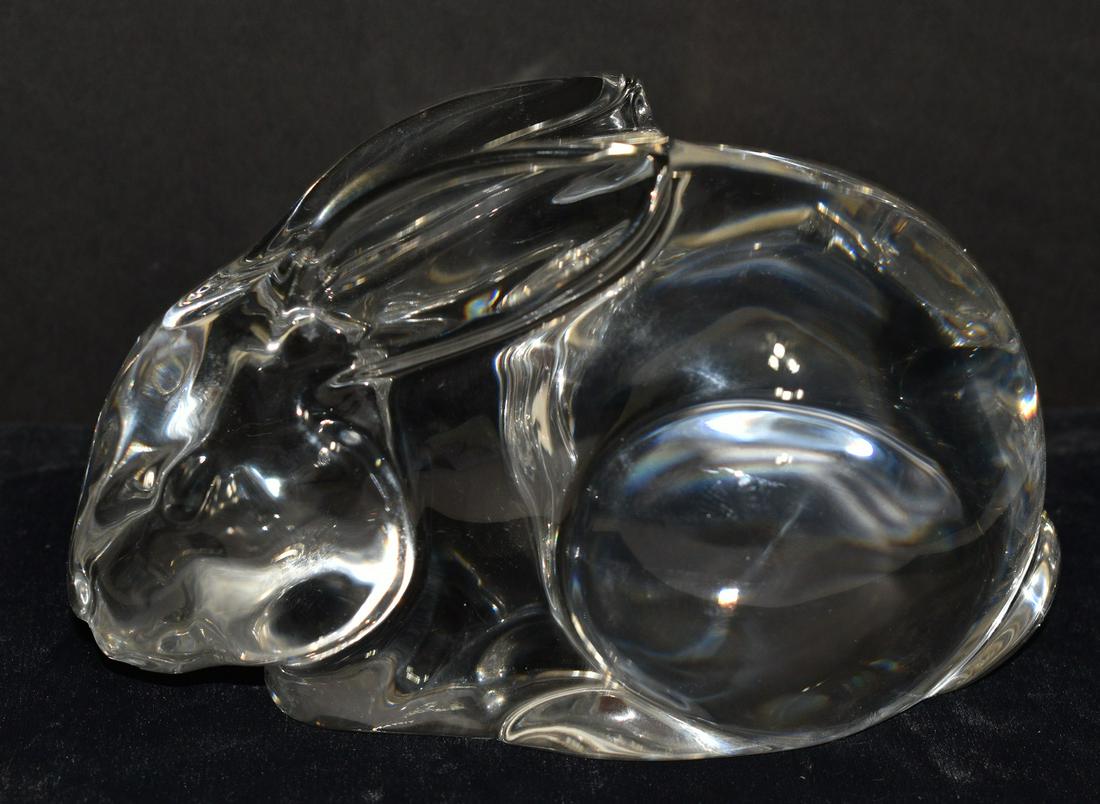 VAL SAINT LAMBERT FOR TIFFANY & CO. FIGURAL CRYSTAL: VAL SAINT LAMBERT FOR TIFFANY & CO. FIGURAL CRYSTAL RABBIT, 20TH C., H. 4 1/2", L. 7"
