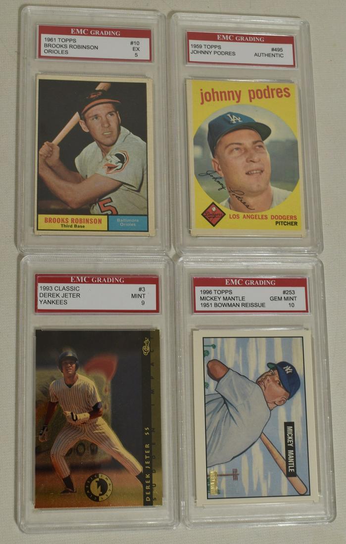 LOT (4) GRADED BASEBALL CARDS INCL. MICKEY MANTLE, ETC: LOT (4) GRADED BASEBALL CARDS INCL. MICKEY MANTLE, JOHNNY PODRES, BROOKS ROBINSON & DEREK JETER
