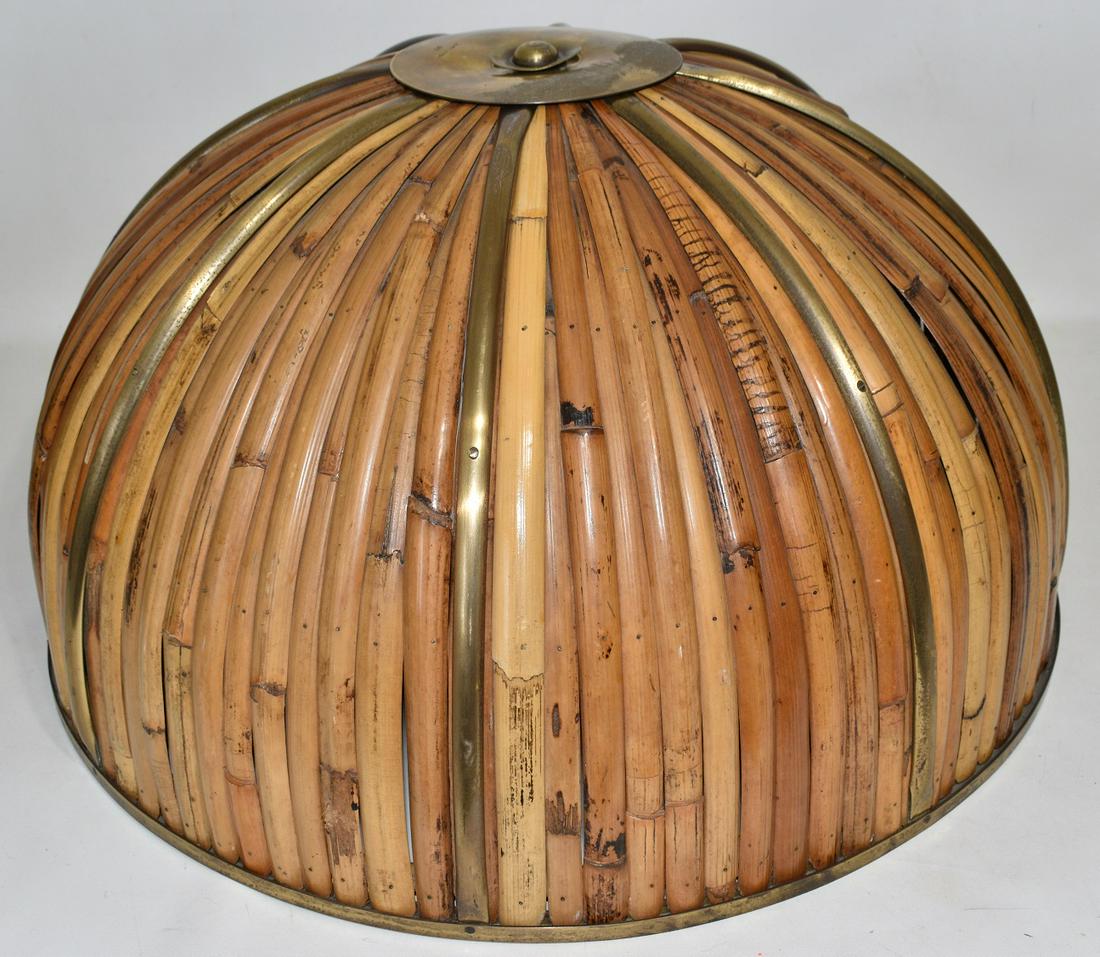RARE GABRIELLA CRESPI HALIAN BAMBOO FLOOR LAMP SHADE: RARE GABRIELLA CRESPI HALIAN (RISING SUN SERIES) BAMBOO FLOOR LAMP SHADE (ORIGINAL SIGNED), C. 1973 ITALY, H. 12", D. 24"