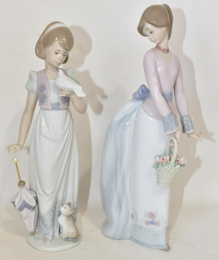 (2) LLADRO SUMMER STROLL W/ KITTEN #7611/BASKET OF LOVE: (2) LLADRO SUMMER STROLL W/ KITTEN #7611, H.9" / BASKET OF LOVE #7622, H. 9 3/4"