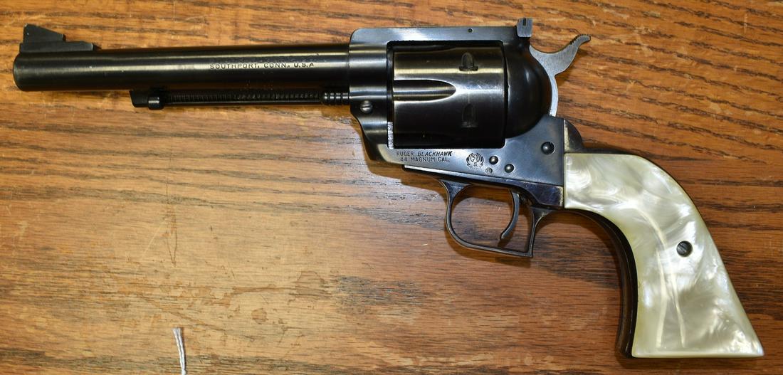 RUGER BLACKHAWK 44 MAG REVOLVER, SER #5771, BBL. 6 1/2": RUGER BLACKHAWK 44 MAG REVOLVER, SERIAL #5771, BBL. 6 1/2" **NICS CHECK REQUIRED**