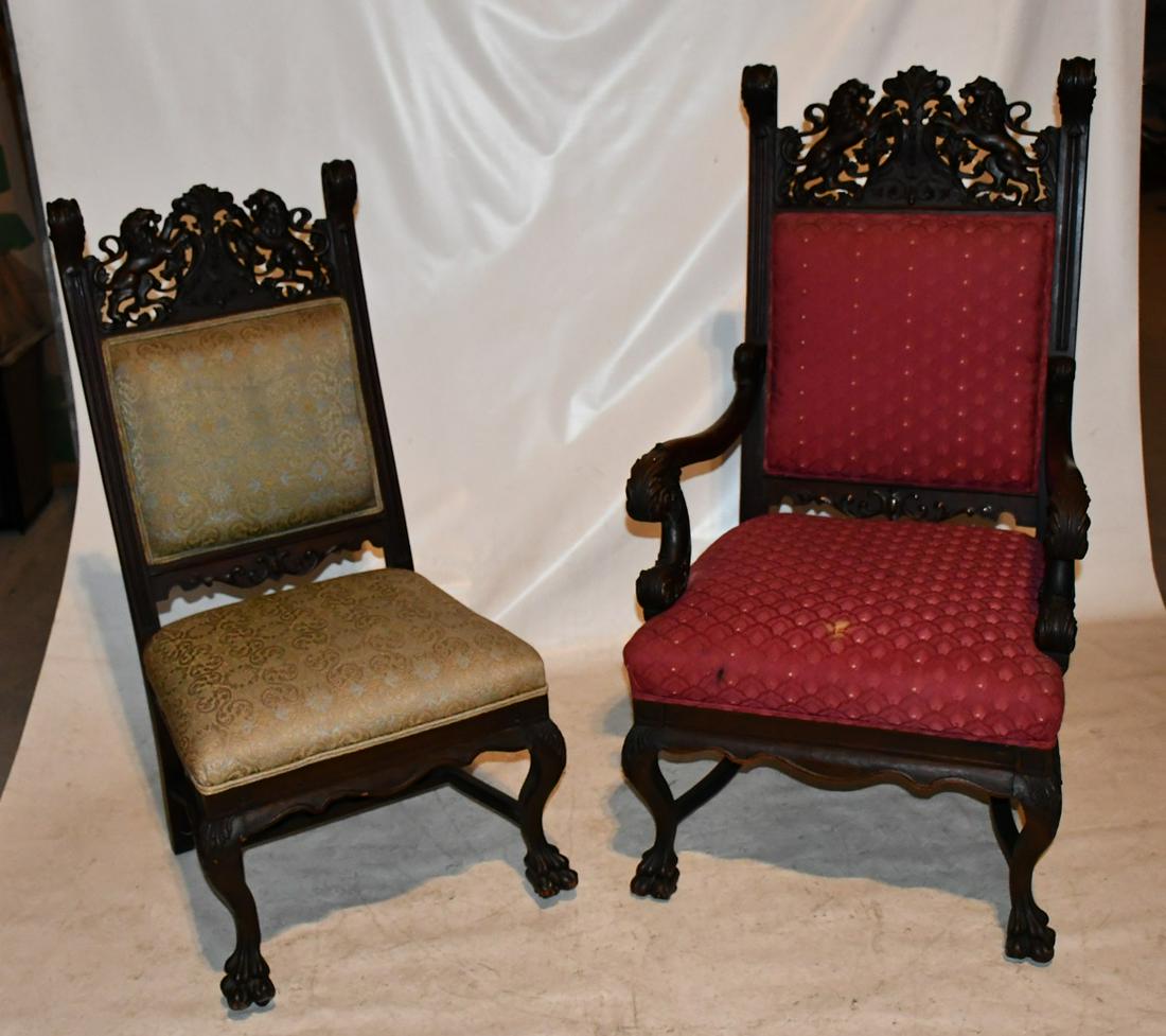 PR. AMERICAN CARVED OAK HIS/HER CHAIRS W/HEAVY CARVED (1 of 11)