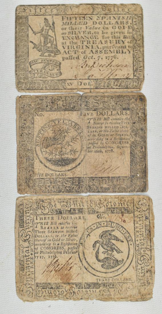 LOT (3) COLONIAL CURRENCY, PENNSYLVANIA & VIRGINIA (1 of 7)