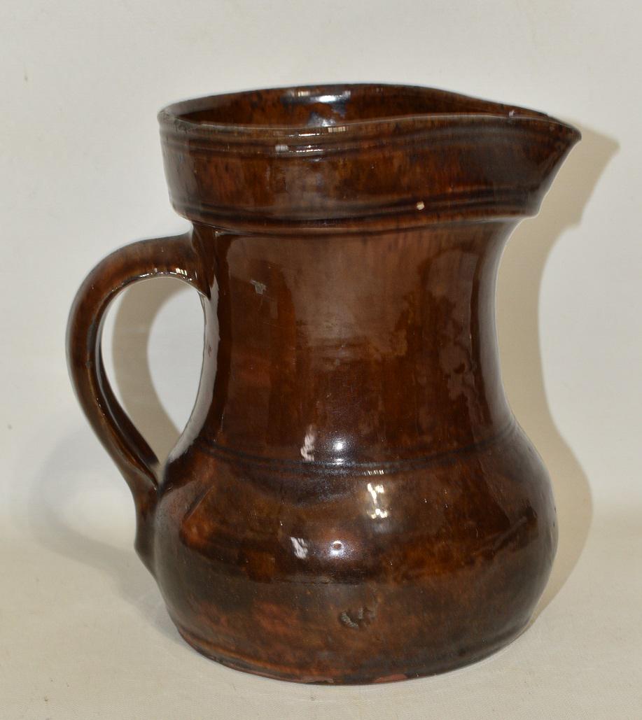 EARLY REDWARE CREAM PITCHER, 19TH C., H. 6 1/2" (1 of 8)