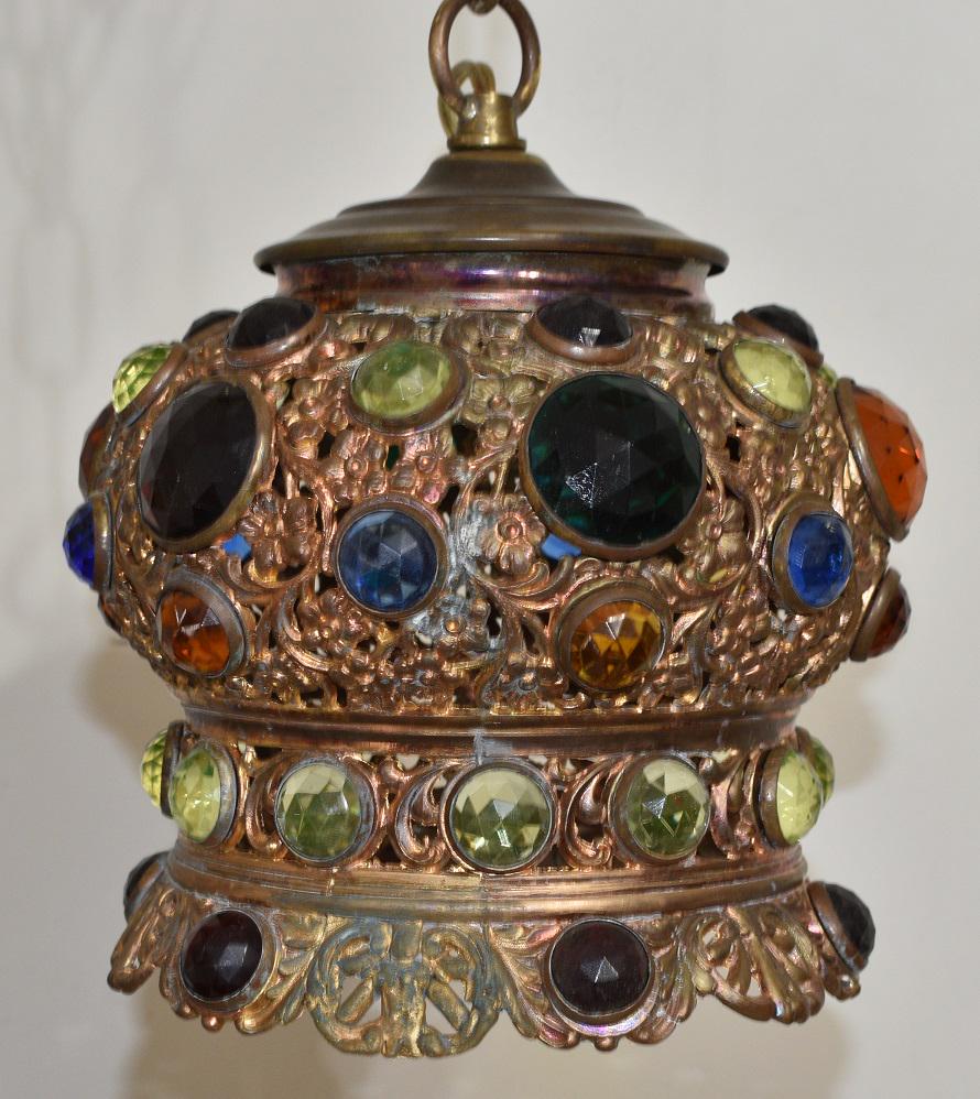 VICTORIAN JEWELED HANGING LIGHT FIXTURE, 19/20TH C. (1 of 5)
